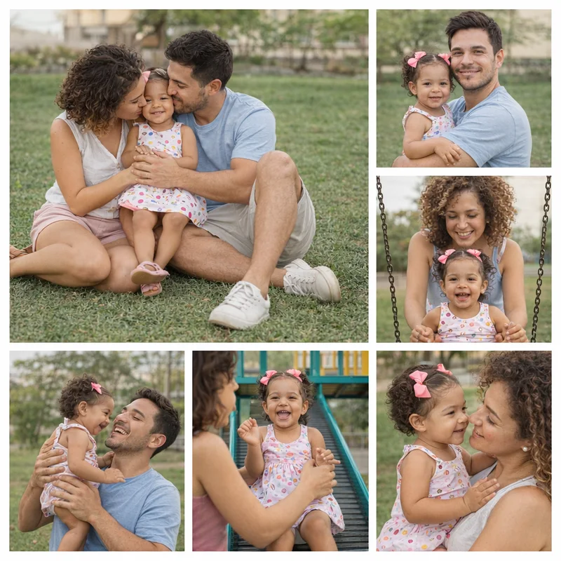 Collage de seis recuerdos de una familia